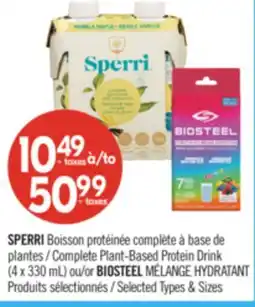 Pharmaprix SPERRI Complete Plant-Based Protein Drink (4 x 330 mL) or BIOSTEEL MÉLANGE HYDRATANT offer