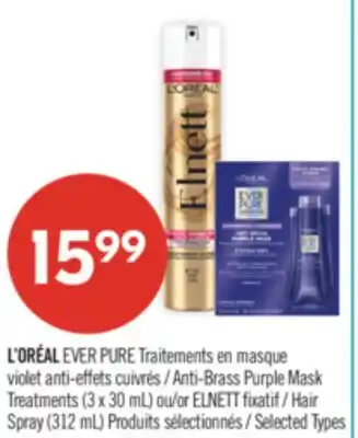 Pharmaprix L'ORÉAL EVER PURE Anti-Brass Purple Mask Treatments (3 x 30 mL) or ELNETT Hair Spray (312 mL) offer