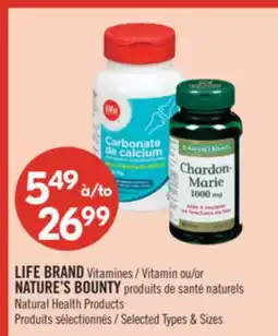 Pharmaprix LIFE BRAND Vitamin or NATURE'S BOUNTY Natural Health Products offer