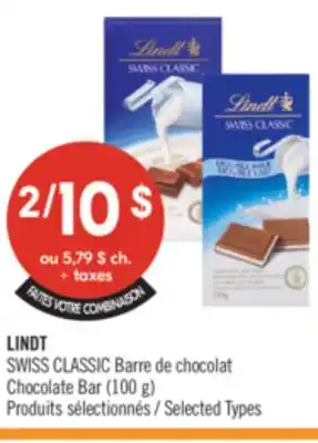 Pharmaprix LINDT SWISS CLASSIC Chocolate Bar offer