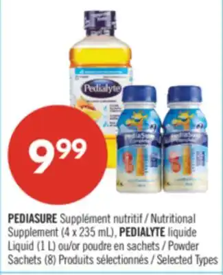 Pharmaprix PEDIASURE Nutritional Supplement (4 x 235 mL), PEDIALYTE liquide Liquid (1 L) Powder Sachets (8) offer