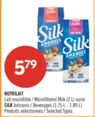 Pharmaprix NUTRILAIT Microfiltered Milk (2 L) or SILK Beverages (1,75 L - 1,89 L) offer