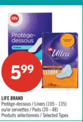 Pharmaprix LIFE BRAND Liners (105 - 135) or Pads (20 - 48) offer