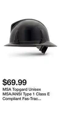 Mark's MSA Topgard Unisex MSA/ANSI Type 1 Class E Compliant Fas-Trac Suspension Hard Hat - Black offer