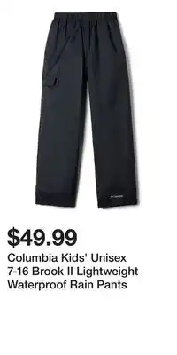 Mark's Columbia Kids' Unisex 7-16 Brook II Lightweight Waterproof Rain Pants offer