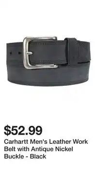 Mark's Carhartt Men's Leather Work Belt with Antique Nickel Buckle - Black offer