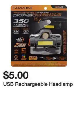 Dollarama USB Rechargeable Headlamp offer