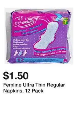 Dollarama Femline Ultra Thin Regular Napkins, 12 Pack offer