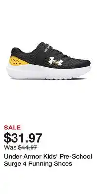 Sport Chek Under Armor Kids' Pre-School Surge 4 Running Shoes offer