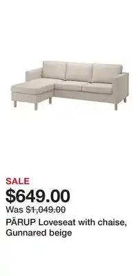 IKEA PÄRUP Loveseat with chaise, Gunnared beige offer