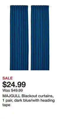 IKEA MAJGULL Blackout curtains, 1 pair, dark blue/with heading tape offer