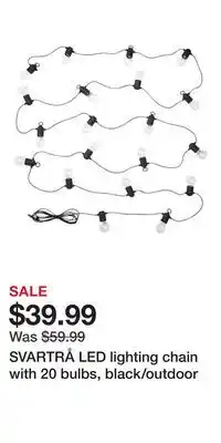 IKEA SVARTRÅ LED lighting chain with 20 bulbs, black/outdoor offer