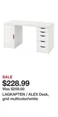 IKEA LAGKAPTEN / ALEX Desk, grid multicolor/white offer