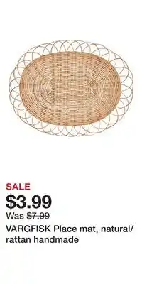 IKEA VARGFISK Place mat, natural/rattan handmade offer