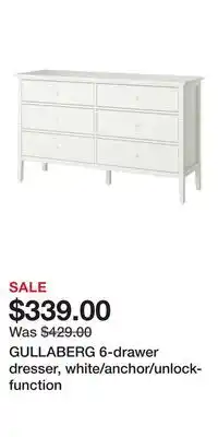 IKEA GULLABERG 6-drawer dresser, white/anchor/unlock-function offer