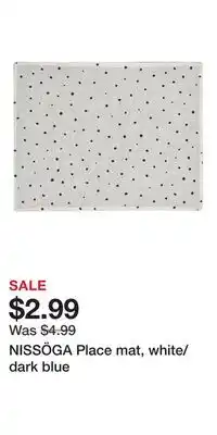 IKEA NISSÖGA Place mat, white/dark blue offer