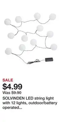 IKEA SOLVINDEN LED string light with 12 lights, outdoor/battery operated white offer