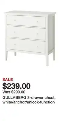 IKEA GULLABERG 3-drawer chest, white/anchor/unlock-function offer