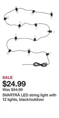 IKEA SVARTRÅ LED string light with 12 lights, black/outdoor offer