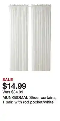 IKEA MUNKBOMAL Sheer curtains, 1 pair, with rod pocket/white offer