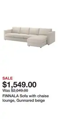 IKEA FINNALA Sofa with chaise lounge, Gunnared beige offer