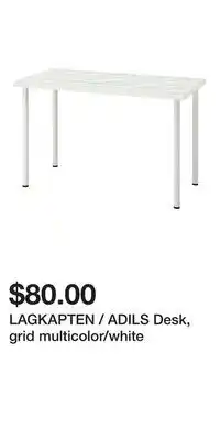 IKEA LAGKAPTEN / ADILS Desk, grid multicolor/white offer