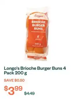 Voilà Longo's Brioche Burger Buns 4 Pack 200 g offer