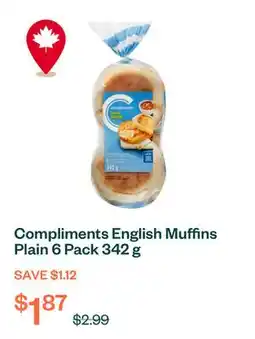Voilà Compliments English Muffins Plain 6 Pack 342 g offer