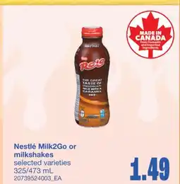 Wholesale Club MILK2GO OR MILKSHAKES, 325/473 mL offer