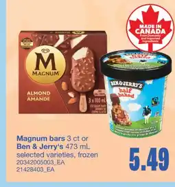 Wholesale Club MAGNUM BARS, 3 CT OR BEN & JERRY'S, 473 ML offer