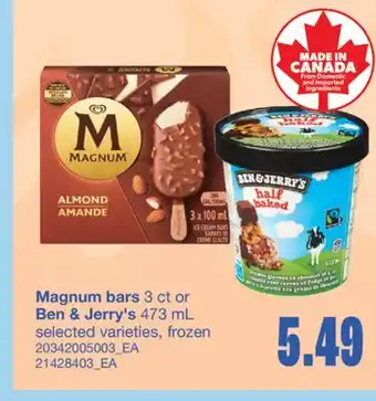 Wholesale Club MAGNUM BARS, 3 CT OR BEN & JERRY'S, 473 ML offer