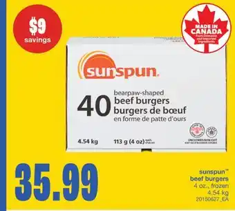 Wholesale Club SUNSPUN BEEF BURGERS, 4 oz., 4.54 kg offer