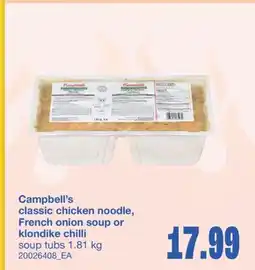 Wholesale Club CLASSIC CHICKEN NOODLE, FRENCH ONION SOUP OR CHILLI, 1.81 kg offer