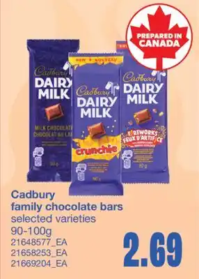 Wholesale Club CADBURY FAMILY CHOCOLATE BARS, 90-100g offer