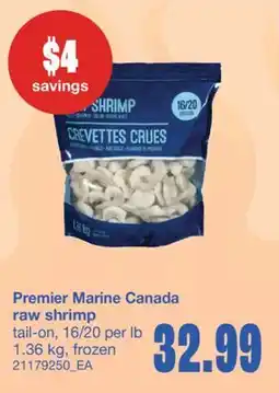 Wholesale Club PREMIER MARINE CANADA RAW SHRIMP, 16/20 per lb, 1.36 kg offer