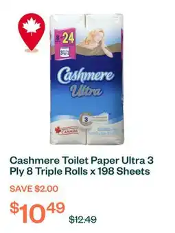 Voilà Cashmere Toilet Paper Ultra 3 Ply 8 Triple Rolls x 198 Sheets offer
