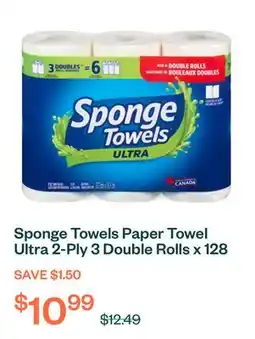 Voilà Sponge Towels Paper Towel Ultra 2-Ply 3 Double Rolls x 128 Sheets offer
