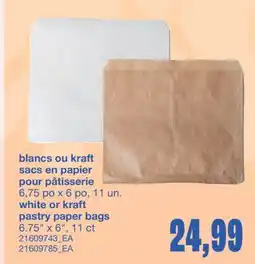 Wholesale Club BLANCS OU KRAFT SACS EN PAPIER POUR PÂTISSERIE, 6,75 PO X 6 PO, 11 UN offer