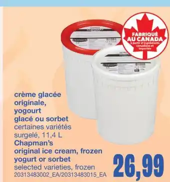 Wholesale Club CRÈME GLACÉE ORIGINALE, YOGOURT GLACÉ OU SORBET, 11,4 L offer