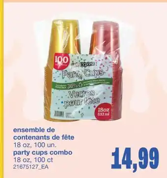 Wholesale Club ENSEMBLE DE CONTENANTS DE FÊTE, 18 OZ, 100 UN offer
