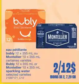 Wholesale Club EAU PÉTILLANTE BUBLY 12 X 355 ML OU MONTELLIER 10 X 355 ML offer