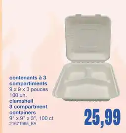 Wholesale Club CONTENANTS À 3 COMPARTIMENTS, 9 X 9 X 3 POUCES, 100 UN offer