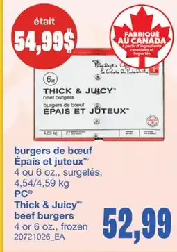 Wholesale Club BURGERS DE BŒUF ÉPAIS ET JUTEUX, $4 ou 6 oz offer