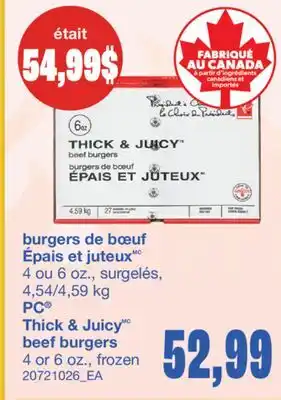 Wholesale Club BURGERS DE BŒUF ÉPAIS ET JUTEUX, $4 ou 6 oz offer
