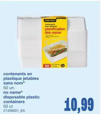 Wholesale Club CONTENANTS EN PLASTIQUE JETABLES, 50 UN offer