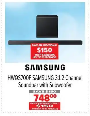 2001 Audio Video HWQS700F SAMSUNG 3.1. 2 Channel Soundbar with Subwoofer offer