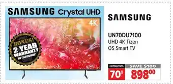 2001 Audio Video UN70DU7100 SAMSUNG 70 UHD 4K Tizen OS Smart TV offer