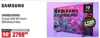 2001 Audio Video UN98DU9000 SAMSUNG 98 Crystal UHD 4K Smart - 200 Motion Rate offer