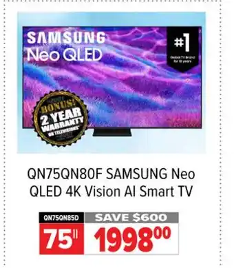2001 Audio Video QN75QN80F 75 SAMSUNG Neo QLED 4K Vision AI Smart TV offer
