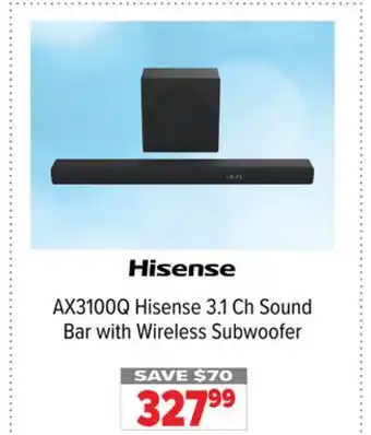 2001 Audio Video AX3100Q Hisense 3.1 Ch Sound Bar with Wireless Subwoofer offer